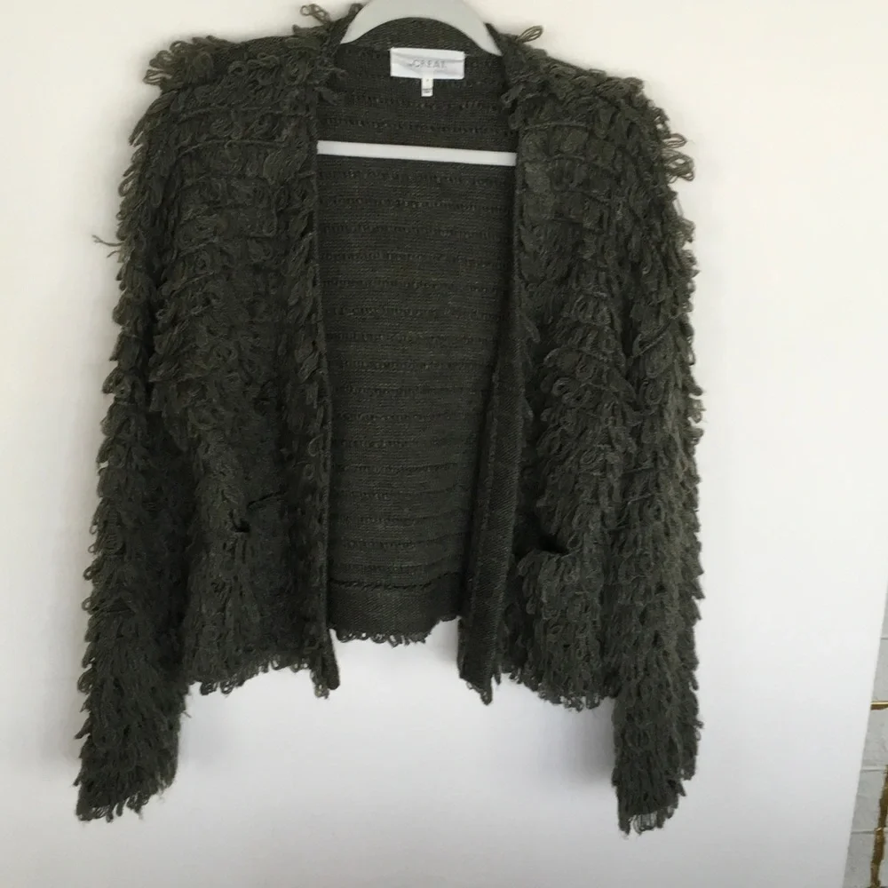 THE GREAT. Textured Dark Green Cardigan - Picture 3 of 7